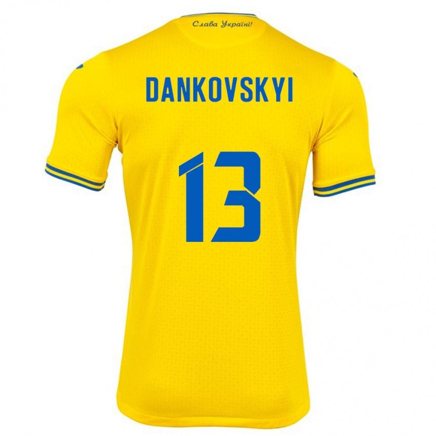 Men Football Ukraine Yegor Dankovskyi #13 Yellow Home Jersey 24-26 T-Shirt Canada