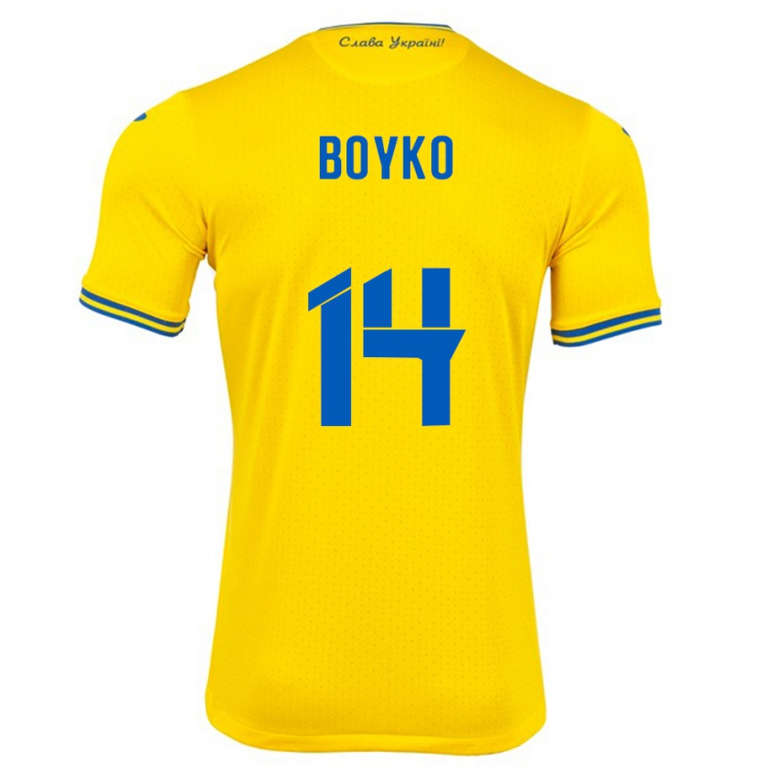 Men Football Ukraine Evgen Boyko #14 Yellow Home Jersey 24-26 T-Shirt Canada