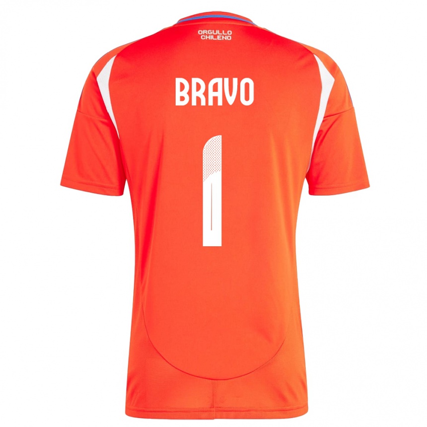 Men Football Chile Claudio Bravo #1 Red Home Jersey 24-26 T-Shirt Canada