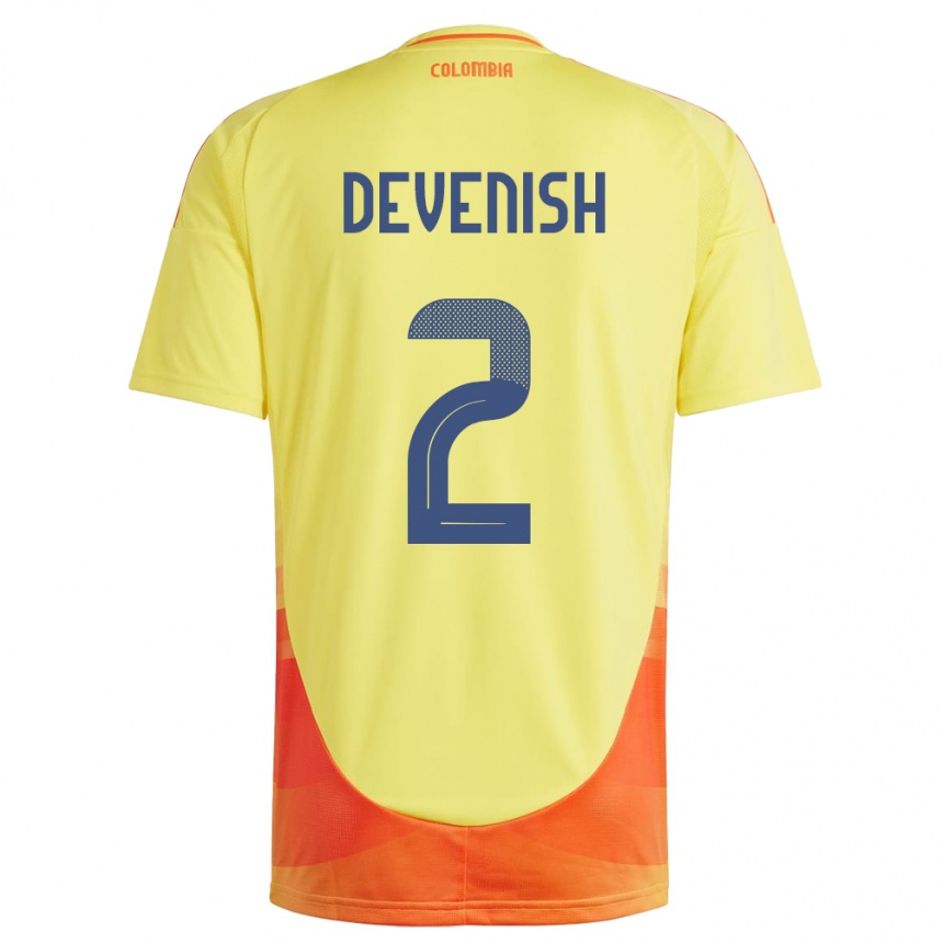 Men Football Colombia Cristian Devenish #2 Yellow Home Jersey 24-26 T-Shirt Canada