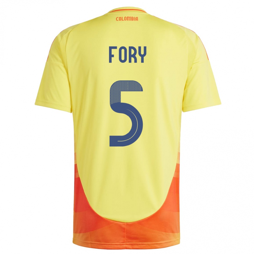 Men Football Colombia Jimer Fory #5 Yellow Home Jersey 24-26 T-Shirt Canada