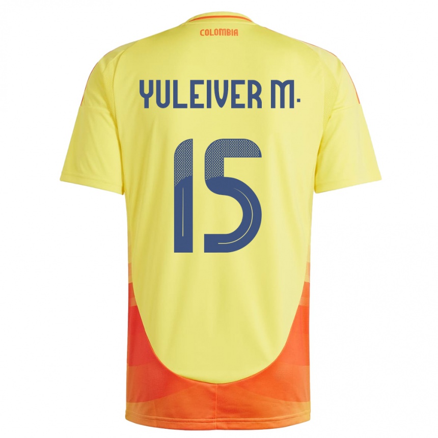 Men Football Colombia Yuleiver Mosquera #15 Yellow Home Jersey 24-26 T-Shirt Canada