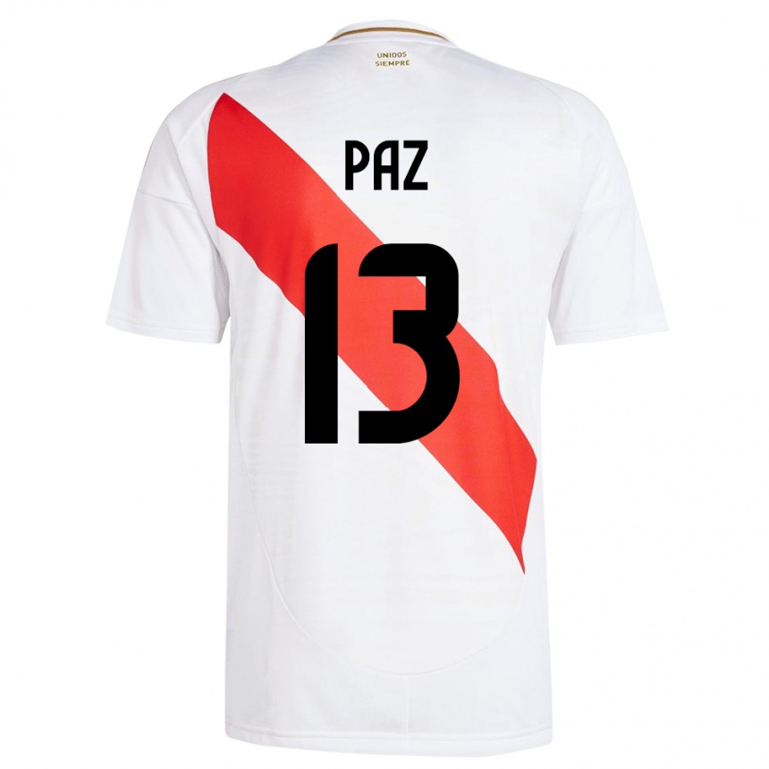 Men Football Peru Braidy Paz #13 White Home Jersey 24-26 T-Shirt Canada