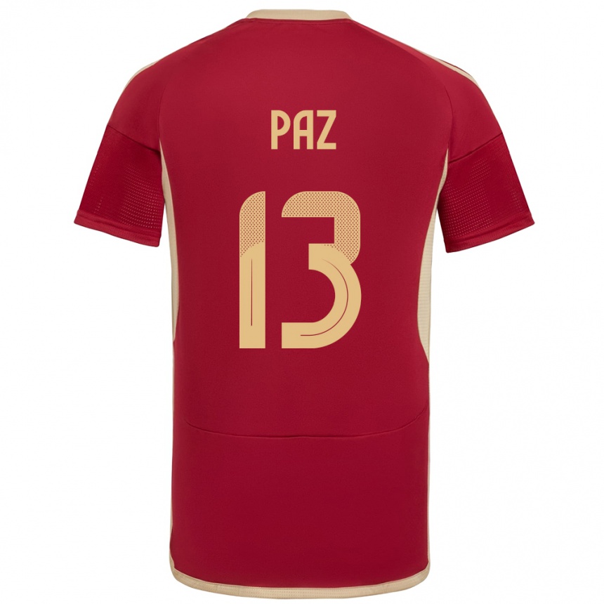 Men Football Venezuela Jesús Paz #13 Burgundy Home Jersey 24-26 T-Shirt Canada