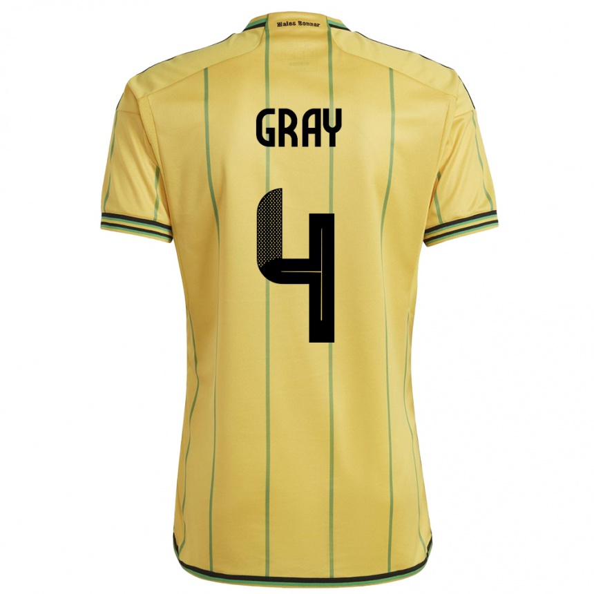 Men Football Jamaica Tayvon Gray #4 Yellow Home Jersey 24-26 T-Shirt Canada