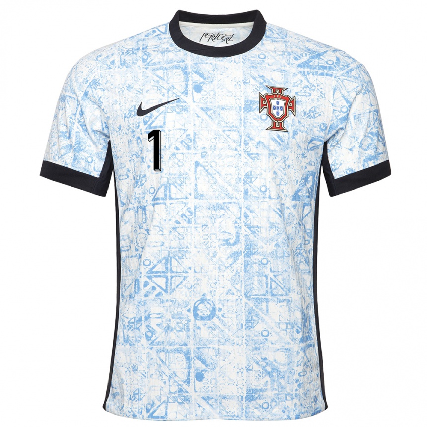 Men Football Portugal Rui Patricio #1 Cream Blue Away Jersey 24-26 T-Shirt Canada