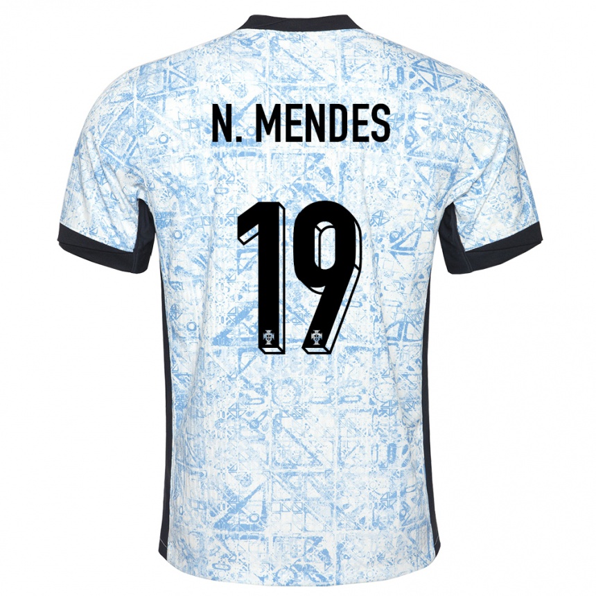 Men Football Portugal Nuno Mendes #19 Cream Blue Away Jersey 24-26 T-Shirt Canada