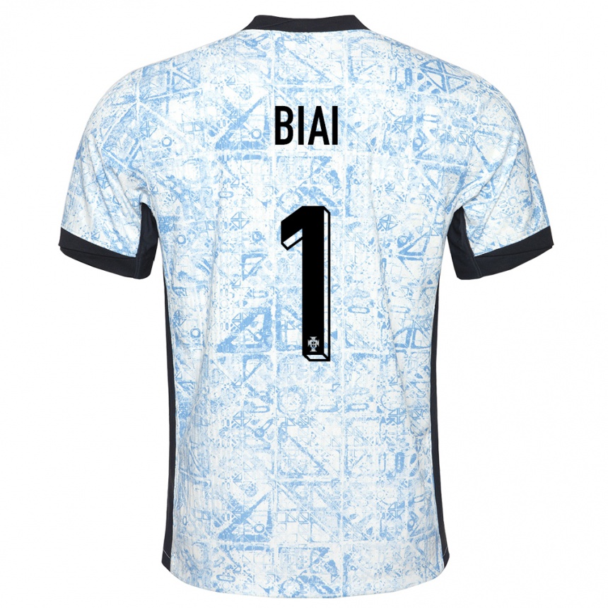 Men Football Portugal Celton Biai #1 Cream Blue Away Jersey 24-26 T-Shirt Canada