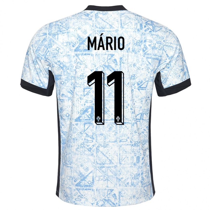 Men Football Portugal Joao Mario #11 Cream Blue Away Jersey 24-26 T-Shirt Canada