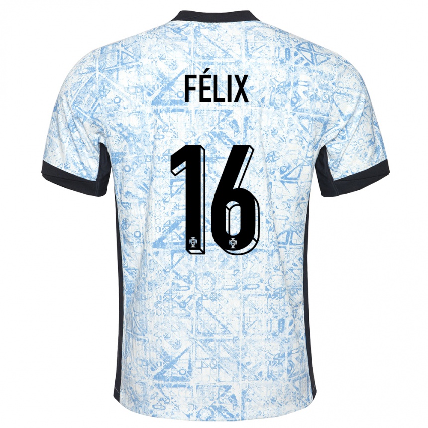 Men Football Portugal Hugo Felix #16 Cream Blue Away Jersey 24-26 T-Shirt Canada