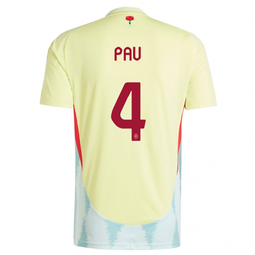 Men Football Spain Pau Torres #4 Yellow Away Jersey 24-26 T-Shirt Canada