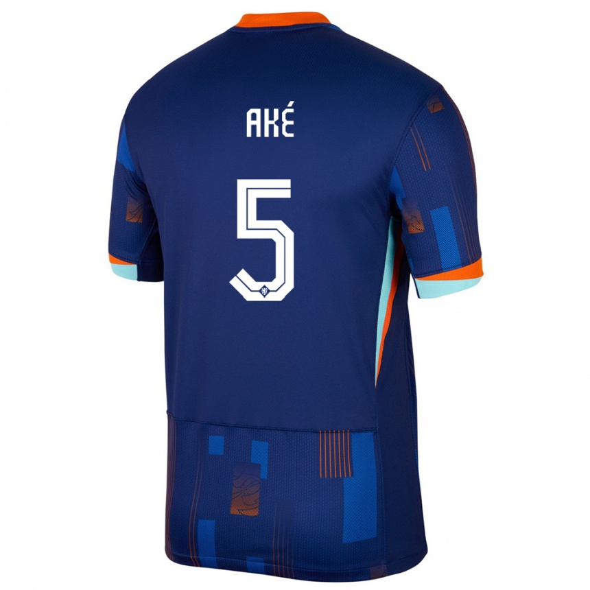 Men Football Netherlands Nathan Ake #5 Blue Away Jersey 24-26 T-Shirt Canada