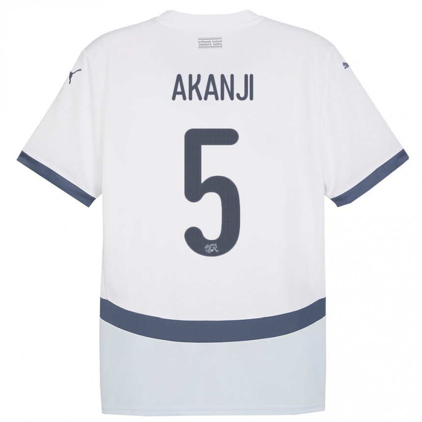 Men Football Switzerland Manuel Akanji #5 White Away Jersey 24-26 T-Shirt Canada