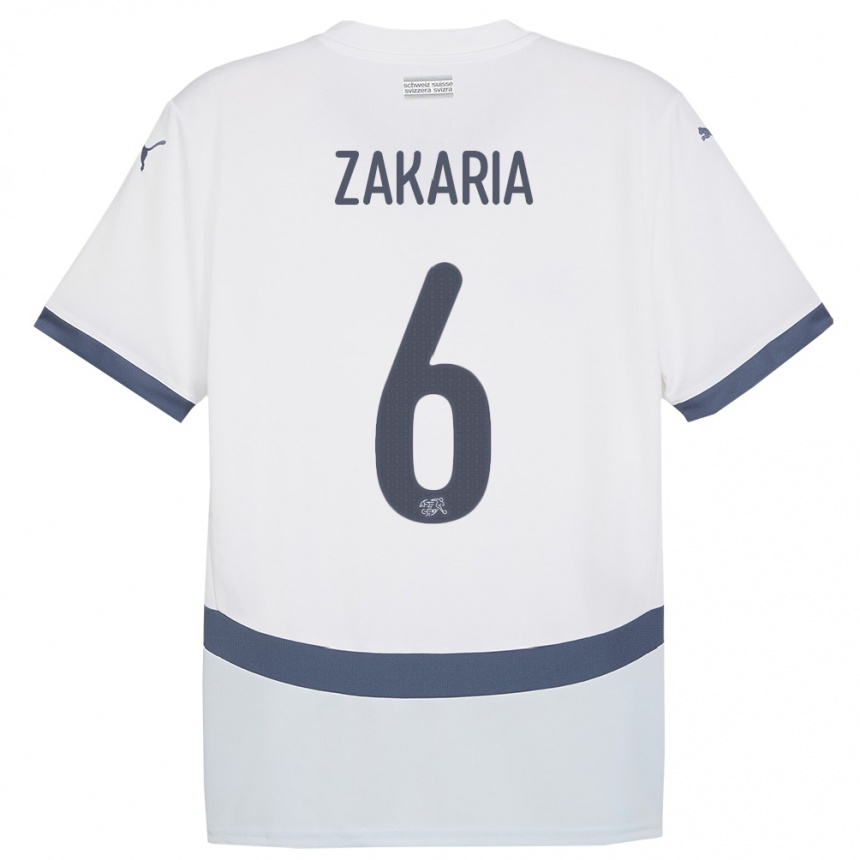 Men Football Switzerland Denis Zakaria #6 White Away Jersey 24-26 T-Shirt Canada