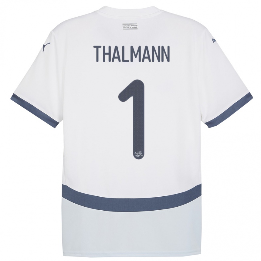 Men Football Switzerland Gaelle Thalmann #1 White Away Jersey 24-26 T-Shirt Canada