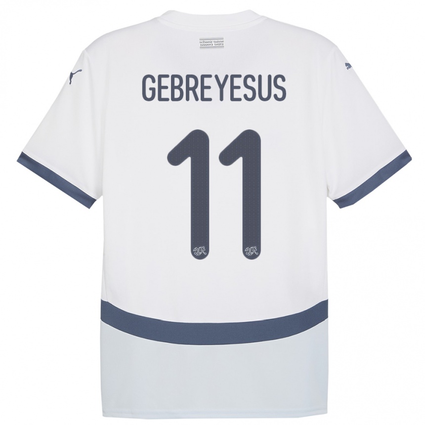 Men Football Switzerland Esey Gebreyesus #11 White Away Jersey 24-26 T-Shirt Canada