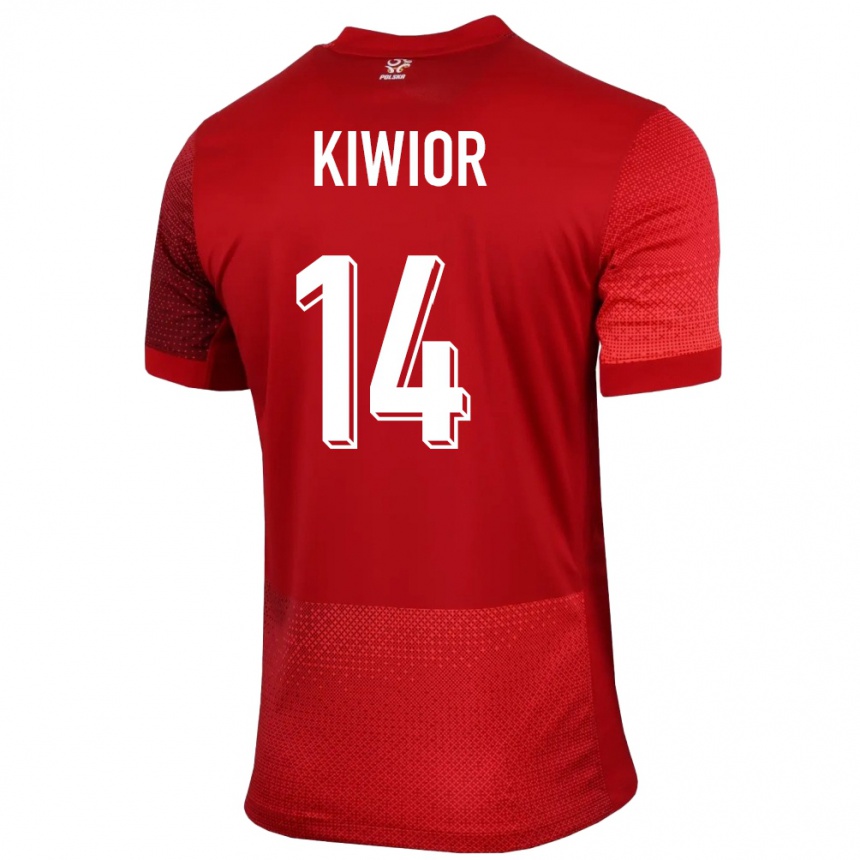 Men Football Poland Jakub Kiwior #14 Red Away Jersey 24-26 T-Shirt Canada