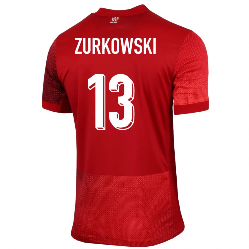 Men Football Poland Szymon Zurkowski #13 Red Away Jersey 24-26 T-Shirt Canada