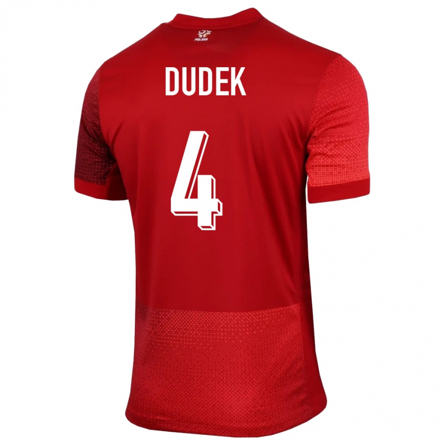 Men Football Poland Paulina Dudek #4 Red Away Jersey 24-26 T-Shirt Canada