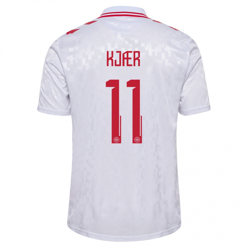 Men Football Denmark Jeppe Kjær #11 White Away Jersey 24-26 T-Shirt Canada