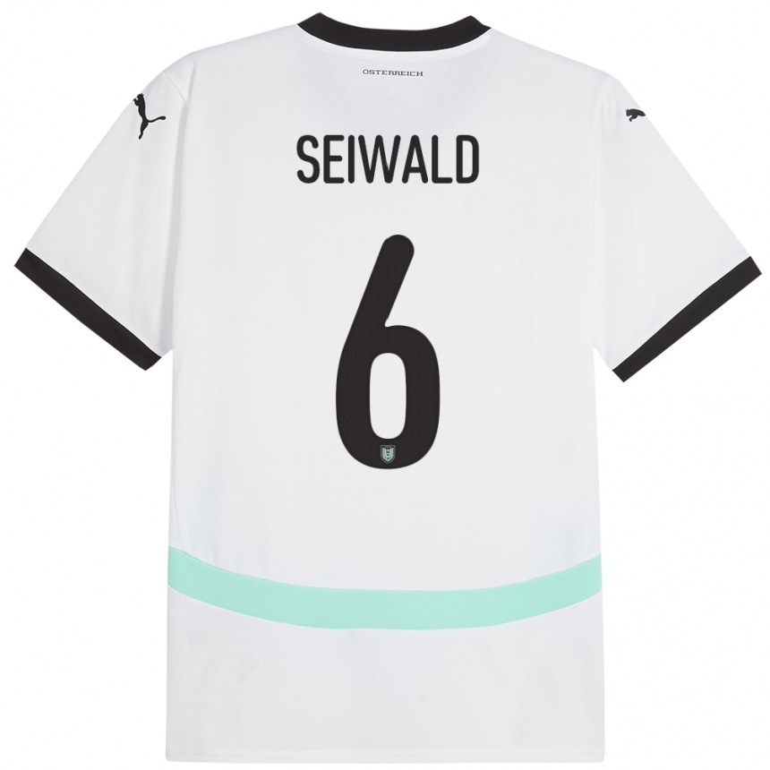 Men Football Austria Nicolas Seiwald #6 White Away Jersey 24-26 T-Shirt Canada