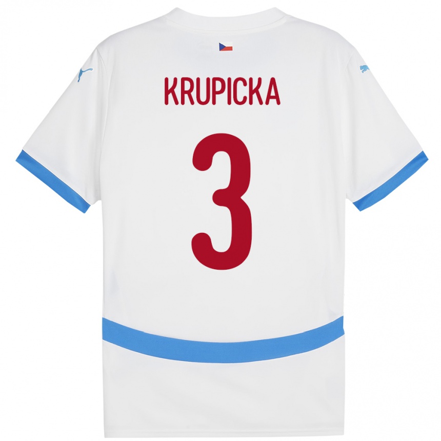 Men Football Czech Republic David Krupicka #3 White Away Jersey 24-26 T-Shirt Canada