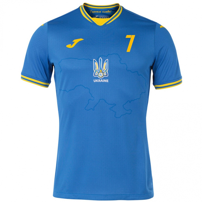 Men Football Ukraine Kristian Shevchenko #7 Blue Away Jersey 24-26 T-Shirt Canada