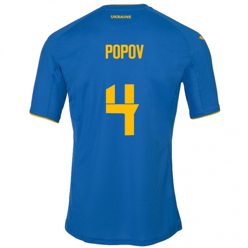 Men Football Ukraine Denys Popov #4 Blue Away Jersey 24-26 T-Shirt Canada