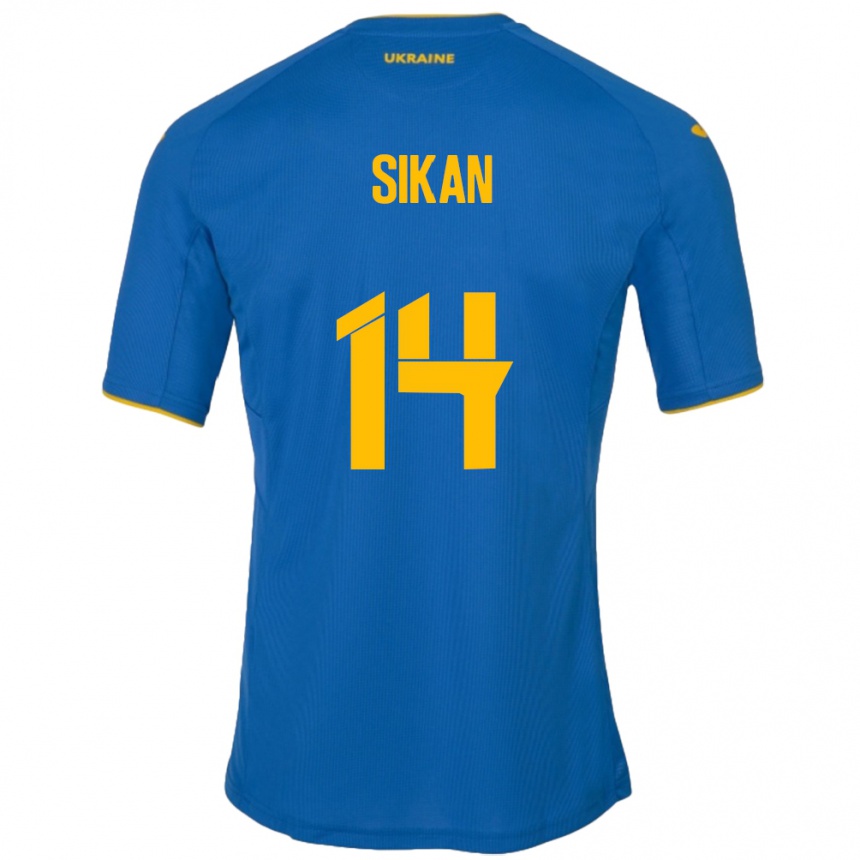 Men Football Ukraine Danylo Sikan #14 Blue Away Jersey 24-26 T-Shirt Canada