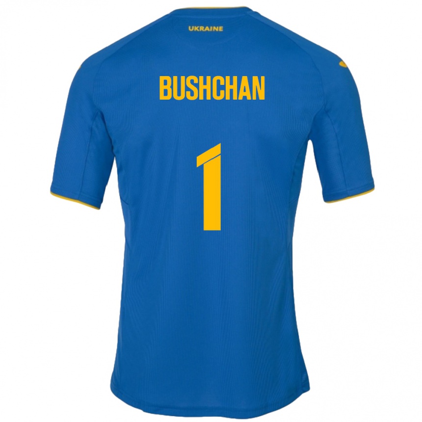 Men Football Ukraine Georgiy Bushchan #1 Blue Away Jersey 24-26 T-Shirt Canada