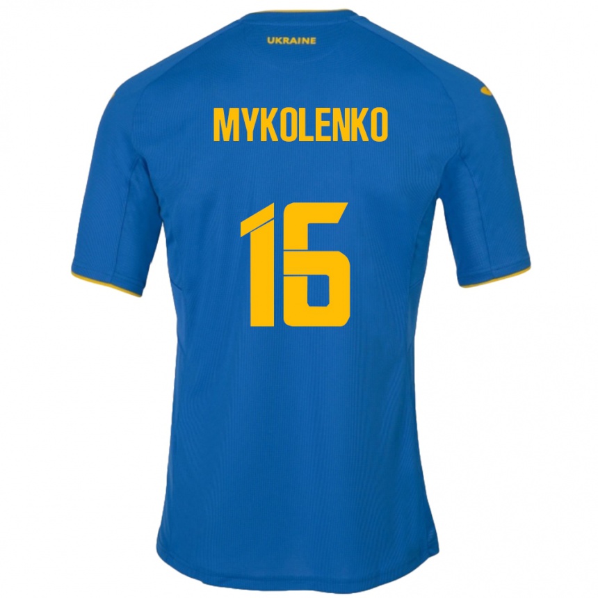 Men Football Ukraine Vitaliy Mykolenko #16 Blue Away Jersey 24-26 T-Shirt Canada