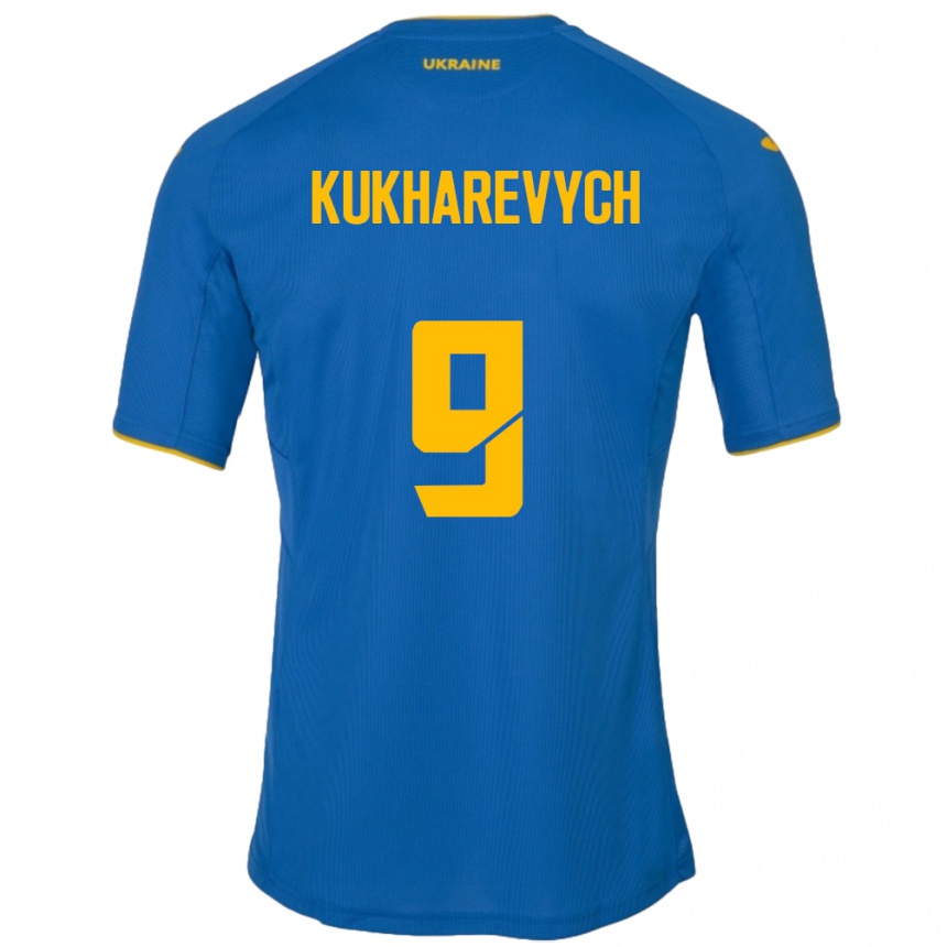 Men Football Ukraine Mykola Kukharevych #9 Blue Away Jersey 24-26 T-Shirt Canada