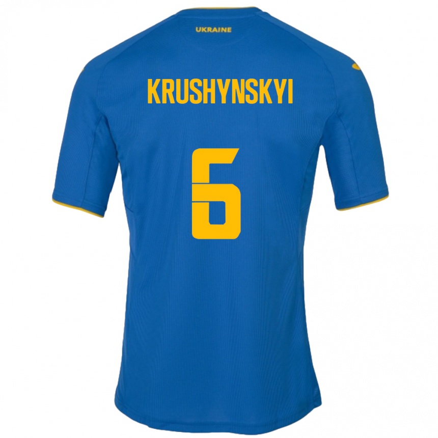 Men Football Ukraine Borys Krushynskyi #6 Blue Away Jersey 24-26 T-Shirt Canada