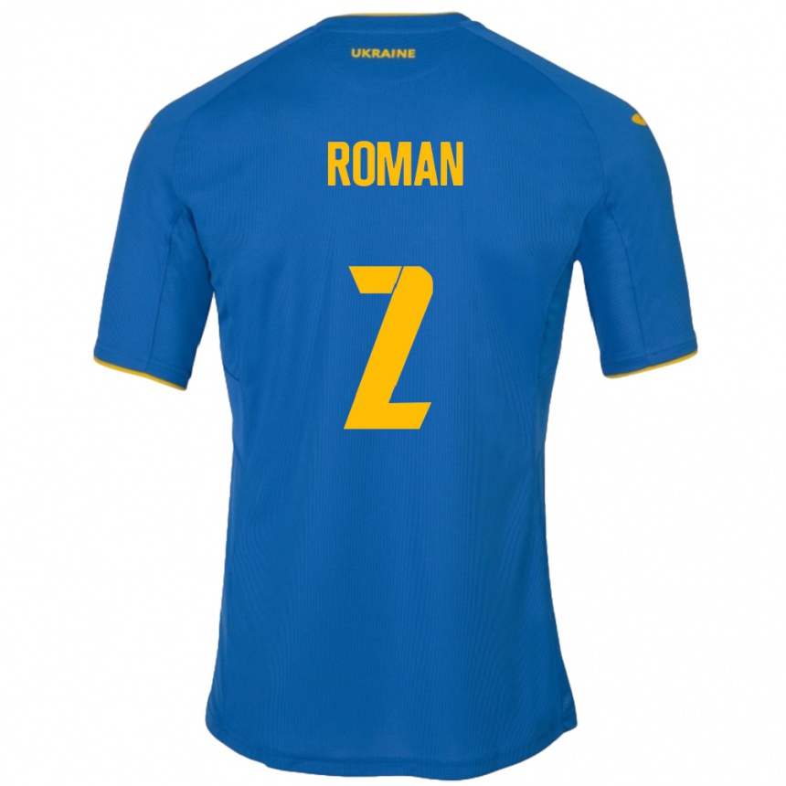 Men Football Ukraine Vitaliy Roman #2 Blue Away Jersey 24-26 T-Shirt Canada