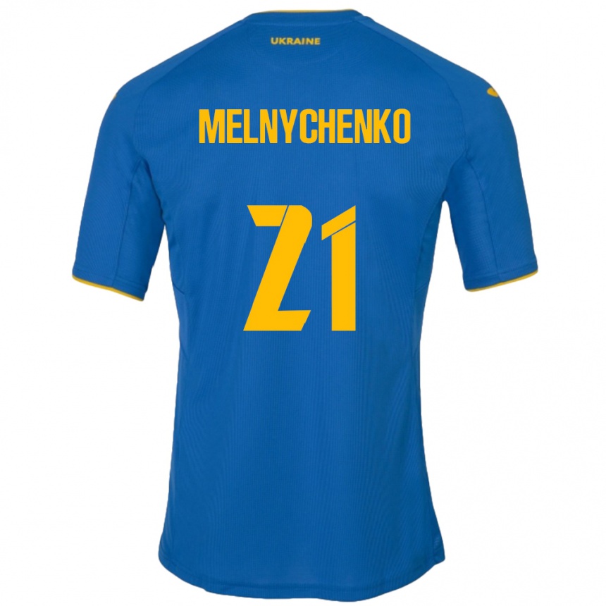 Men Football Ukraine Maksym Melnychenko #21 Blue Away Jersey 24-26 T-Shirt Canada