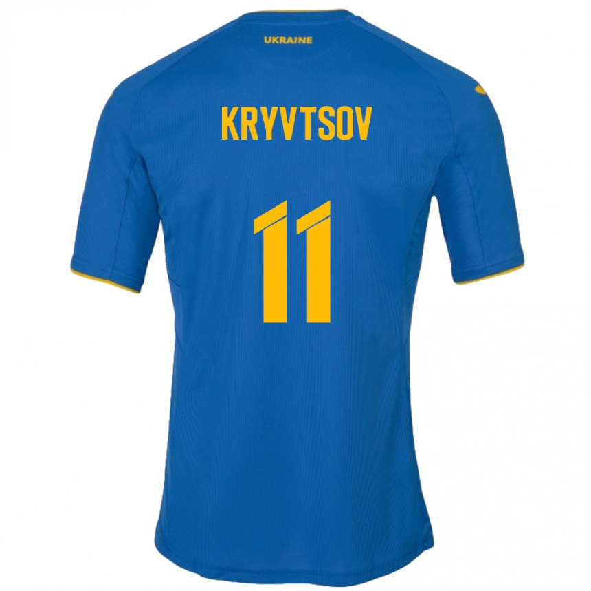 Men Football Ukraine Nikita Kryvtsov #11 Blue Away Jersey 24-26 T-Shirt Canada