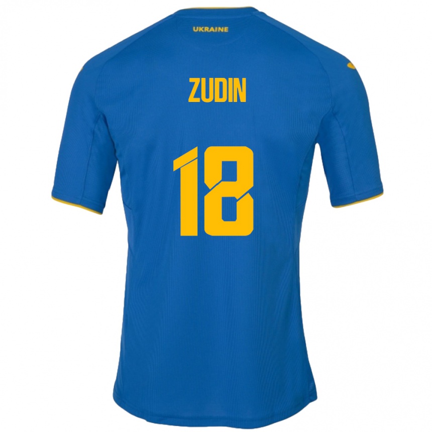 Men Football Ukraine Dmytro Zudin #18 Blue Away Jersey 24-26 T-Shirt Canada