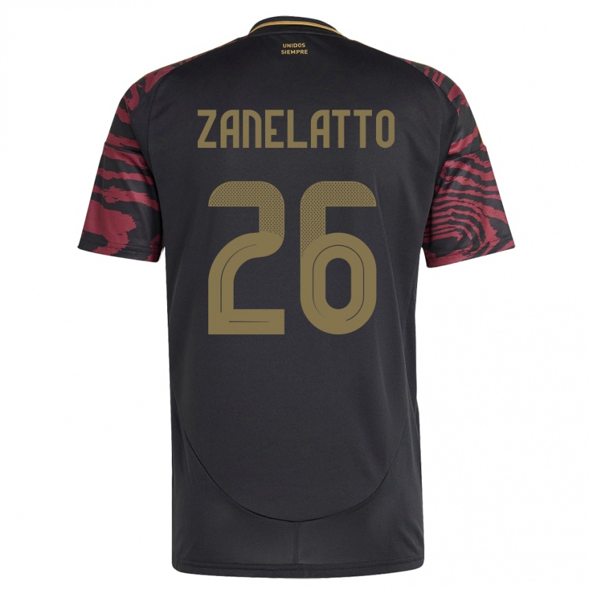 Men Football Peru Franco Zanelatto #26 Black Away Jersey 24-26 T-Shirt Canada