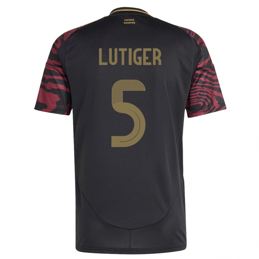 Men Football Peru Rafael Lutiger #5 Black Away Jersey 24-26 T-Shirt Canada