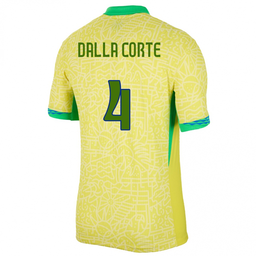 Women Football Brazil Joao Dalla Corte #4 Yellow Home Jersey 24-26 T-Shirt Canada