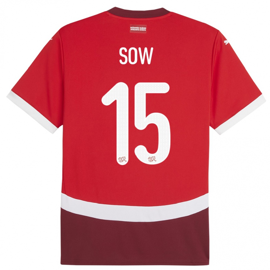 Women Football Switzerland Djibril Sow #15 Red Home Jersey 24-26 T-Shirt Canada