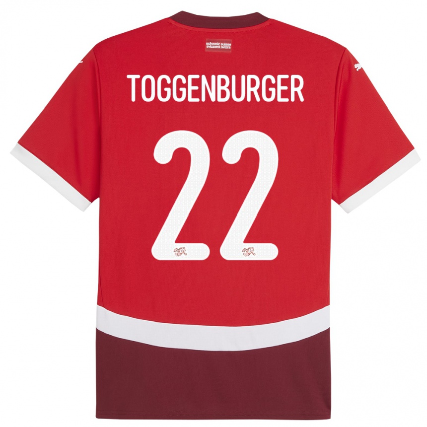 Women Football Switzerland Nando Toggenburger #22 Red Home Jersey 24-26 T-Shirt Canada