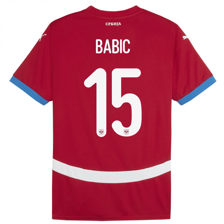 Women Football Serbia Srdjan Babic #15 Red Home Jersey 24-26 T-Shirt Canada