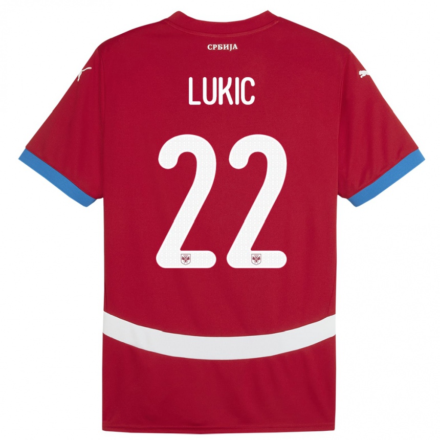 Women Football Serbia Sasa Lukic #22 Red Home Jersey 24-26 T-Shirt Canada