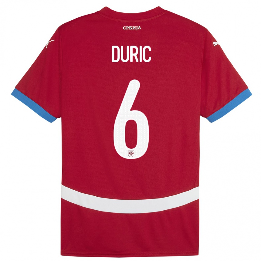 Women Football Serbia Andrej Duric #6 Red Home Jersey 24-26 T-Shirt Canada