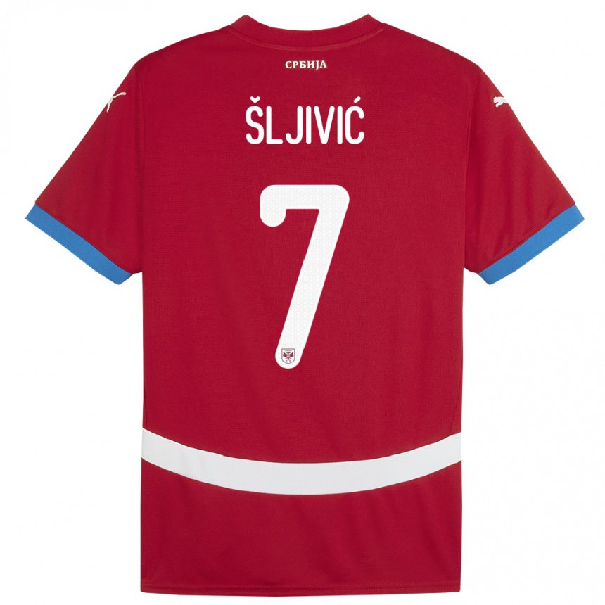 Women Football Serbia Jovan Sljivic #7 Red Home Jersey 24-26 T-Shirt Canada