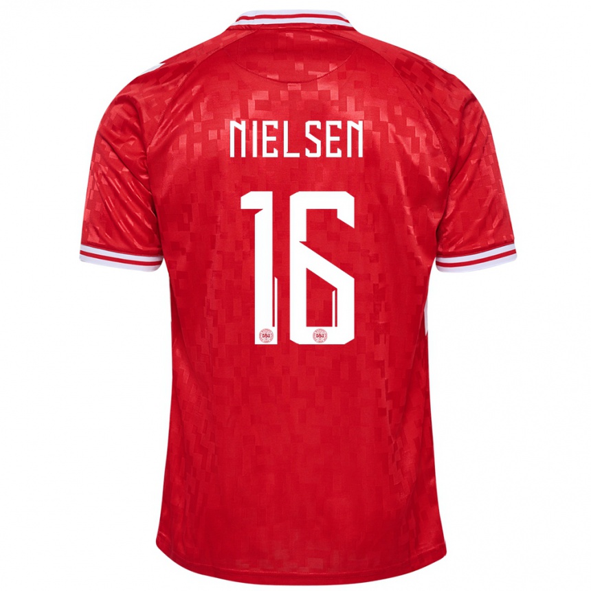 Women Football Denmark Magnus Nielsen #16 Red Home Jersey 24-26 T-Shirt Canada