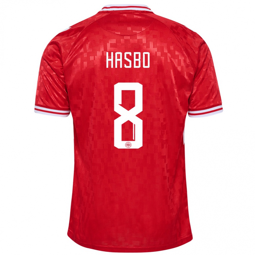 Women Football Denmark Josefine Hasbo #8 Red Home Jersey 24-26 T-Shirt Canada