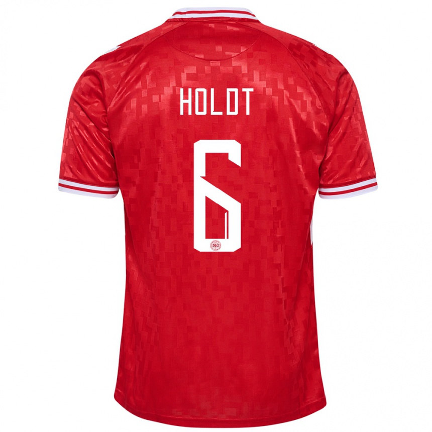 Women Football Denmark Olivia Holdt #6 Red Home Jersey 24-26 T-Shirt Canada