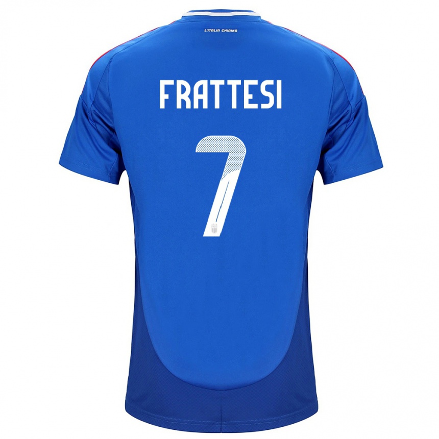 Women Football Italy Davide Frattesi #7 Blue Home Jersey 24-26 T-Shirt Canada